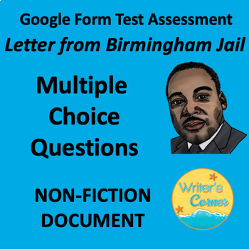 Preview of State Test Preparation: Birmingham Jail 2 answer Multiple Choice, Google Form