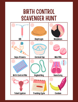 Preview of Birth Control Scavenger Hunt | Sex Education Lesson | Contraceptives Handout