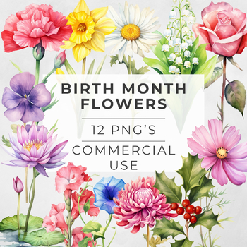 Birth Month Flowers Clipart by DonDaniDoodles | TPT