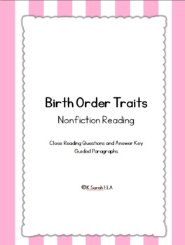 Preview of Birth Order Traits:  A Nonfiction Reading and Guided Writing Assignment