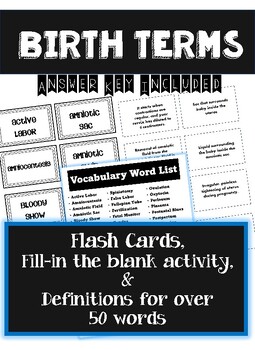 Preview of Birth Term Flashcards & Vocabulary Worksheet