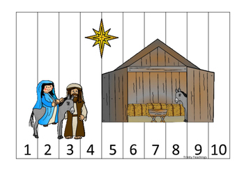 Preview of Birth of Jesus 1-10 Number Sequence Puzzle activity. Preschool Bible History Cur