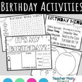 Birthday Activity, Birthday Menu, Coloring, Word Search, &