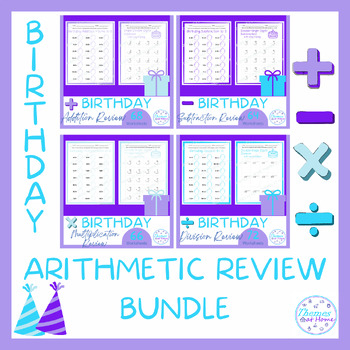 Preview of Birthday Arithmetic Review Worksheets Bundle