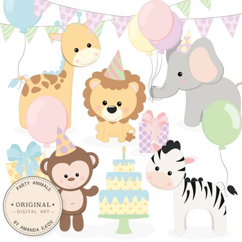 Birthday Baby Party Animals Clipart & Vector Set - Birthday Clip Art