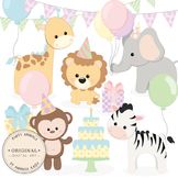 Birthday Baby Party Animals Clipart & Vector Set - Birthda