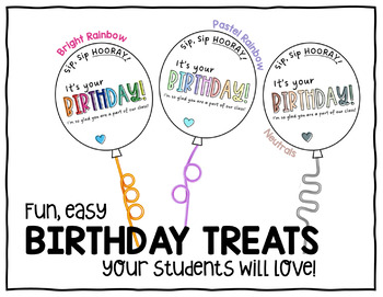 Preview of Birthday Balloon Straw Printable in 3 Color Palettes