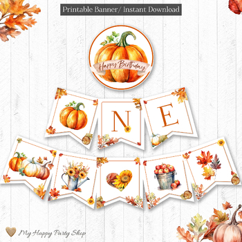 Preview of Birthday Banner, One, Chair Banner, Pumpkin Bday, Classroom Decor, PRINTABLE