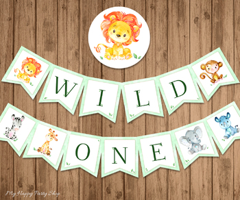Preview of Birthday Banner, Wild One, Chair Banner, Animals, Classroom Decor, PRINTABLE