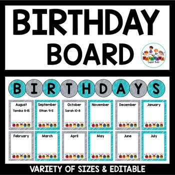 Birthday Board Display | Student Birthday Book Gray and Teal | TPT