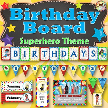SUPERHERO Themed Birthday Board - Bulletin Board Display, Classroom