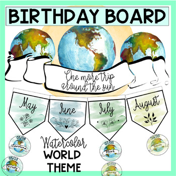 Preview of Birthday Board - Watercolor World Travel Theme