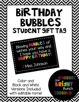 Preview of Birthday Bubbles Gift Tag
