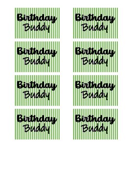 Preview of Birthday Buddy Stuffed Animal Tag - Lime and White Stripe