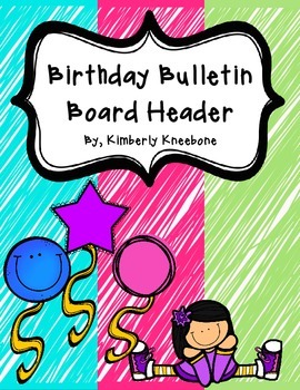 Birthday Bulletin Board Header - Bright Turquoise, Pink, Green Scribbles