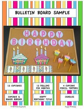 Birthday Bulletin Board: cupcake theme with extension activities and favors