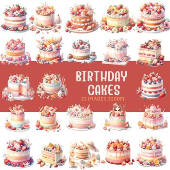 Preview of Birthday Cake (A0216)Watercolor Clip Art Education Illustration Activities Gift