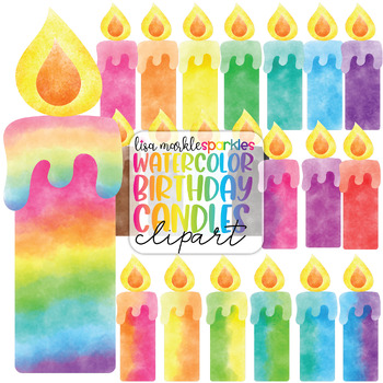 Birthday Candles Clipart Rainbow Watercolor - Birthday Party Clipart