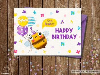 Preview of Birthday Card, Happy Birthday Card Printable, Digital Birthday Card- bee card