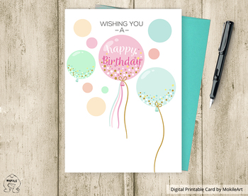 Preview of Birthday Card, Printable Birthday Card, Greeting Card, Balloons Birthday Card