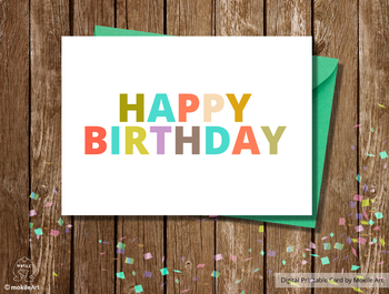 Preview of Birthday Card  - printable file.  colors letters - birthday card