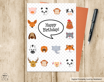 Dogs Birthday Printable Card Digital Birthday Card Animal Birthday