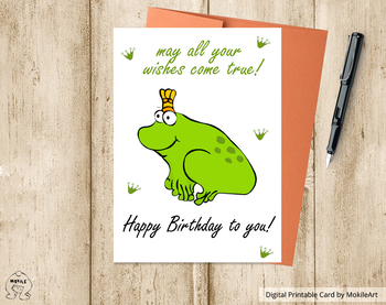 Preview of Birthday Card  - printable file.  frog - princess - birthday card