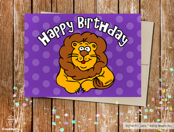 Preview of Birthday Card - printable file.  lion card - Happy Birthday