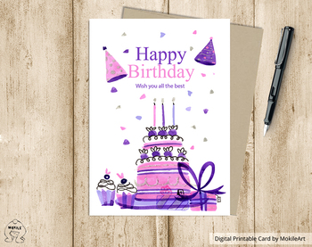 Preview of Birthday Card  - printable file.  lovely birthday cake! - birthday card