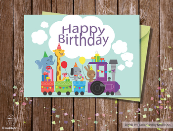 Preview of Birthday Card - printable file.  sweet animals Birthday card