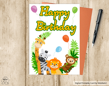 Preview of Birthday Card - printable file.  sweet animals card for - Happy birthday
