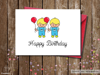 Preview of Birthday Card  - printable file. twins boy - good friends birthday card