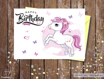 Preview of Birthday Card - printable file. unicorn card