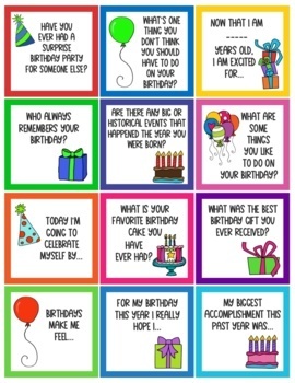 Birthday Celebration Conversation Starters and Writing Prompts | TpT