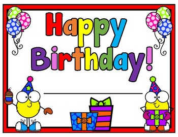 Birthday Certificate by Learning Fun for early elementary | TPT