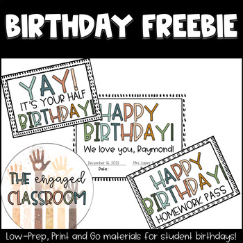 Preview of Birthday Certificate, Homework Pass, and Bag Label! FREEBIE! Neutral Colors