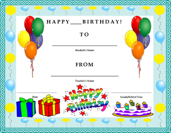 Birthday Certificate- Kids Will Love It!! by Twin Business Teachers