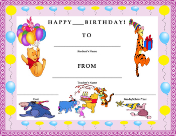 printable certificates kindergarten free Winnie  Theme Pooh Kids Certificate  Will the Birthday