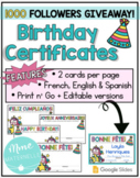 Birthday Certificates Editable with Google Slides - Englis