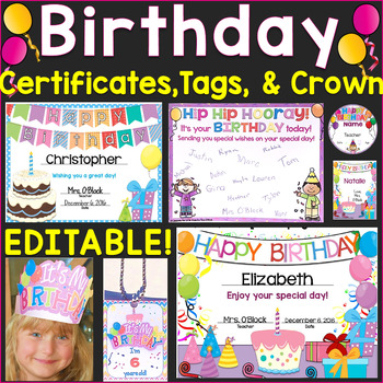 Birthday Pencil Topper Tags Student Birthday Gift EDITABLE