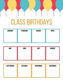 Birthday Chart Printable By Raha H Teachers Pay Teachers