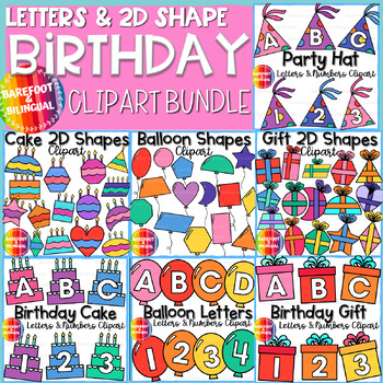 Preview of Birthday Clipart 2D Shapes, Numbers & Letters Bundle - Birthday Party Clipart