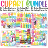 Birthday Clipart Bundle Watercolor - Balloon Cupcake Cake 