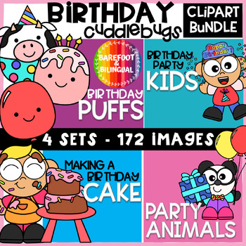 Preview of Birthday Clipart Cuddlebugs Bundle - Birthday Kids Clipart, Party Animals & more