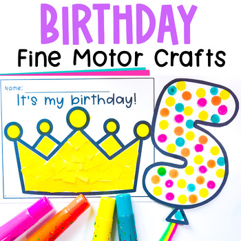 Preview of Birthday Crafts, Fine Motor Tear Art, Classroom Birthday Bulletin Board Display