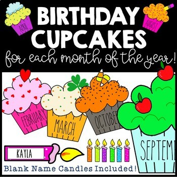Preview of BIRTHDAY CUPCAKE Posters | Birthday Bulletin Board | Months of the Year