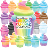 Birthday Cupcakes Clipart Rainbow Watercolor - Birthday Pa