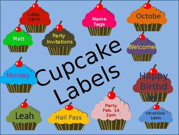 Preview of Birthday Cupcakes Labels editable you can resize Cupcakes, text size and fonts!