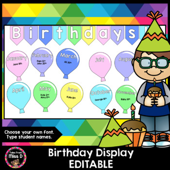 Birthday Display Balloons Editable (Rainbow Pastel) by Tales From Miss D