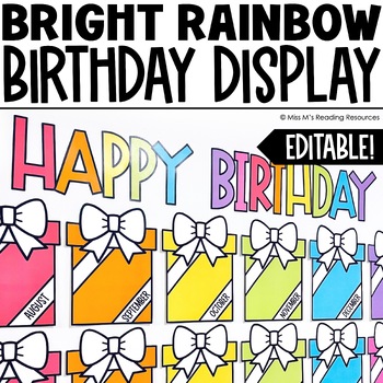 Preview of Birthday Display EDITABLE Birthday Bulletin Board Rainbow Classroom Decor